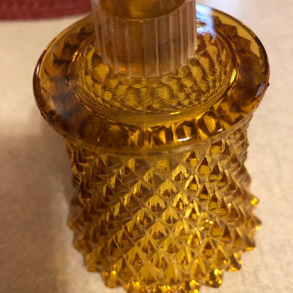 Homco Amber Glass Candle Holder peg style diamond point